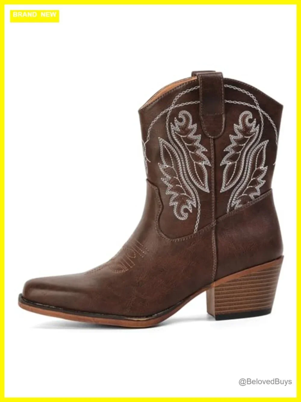 Faux Leather Ankle Cowboy Booties Snip Toe Chunky Heel Western Boots for Women